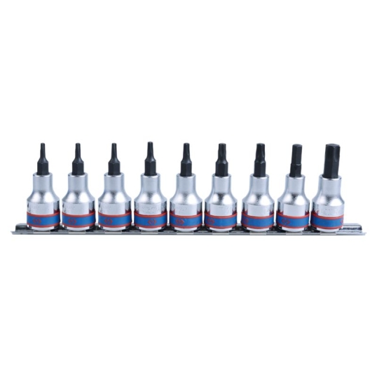 Jeu de douilles tournevis 1/2"  TORX® sur rail - 9 pièces