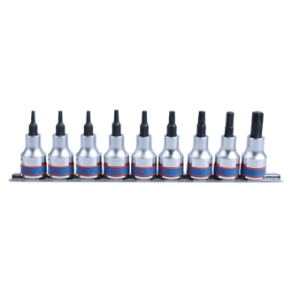 Jeu de douilles tournevis 1/2"  TORX® sur rail - 9 pièces