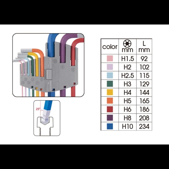 eu de clés mâles 6 pans extra longues à tête sphérique