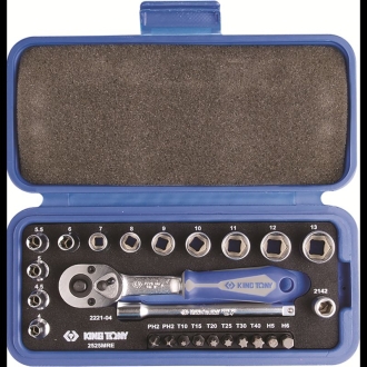 COFFRET DOUILLES METRIQUES ET ACCESSOIRES 1/4" 25PCS